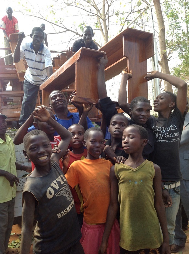 desks arriving for Masasi Villages project funded by African Palms selling palm crosses