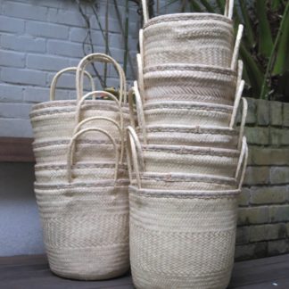 Round tote bags done at individually crafted in the Masasi area using traditional techniques, African Palms
